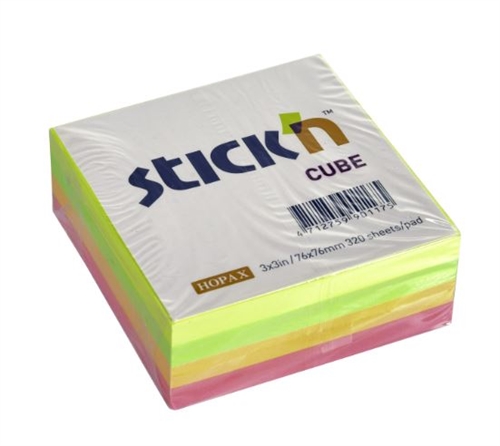 Stick\'n Note kubusblok, 76x76, 4 x neonfarver