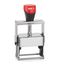 Colop 3400 stempel med tekstplade i gummi og sort pude.