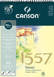 Canson 1557 Tegnepapir 180gram A4 blok med topspiral, 30 sider