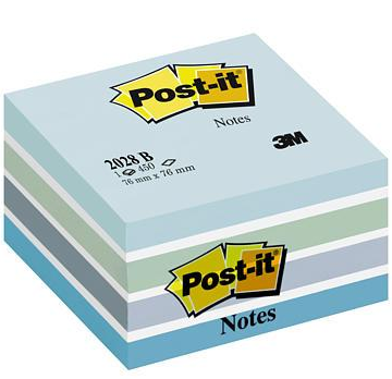 3M Post-it, Kubusblok 2028B,  Pastel Blå, 76 x 76mm, 450 blade