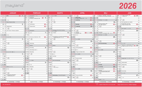Mayland Kontorkalender Stor m/flagdage 2026 nr. 26055000