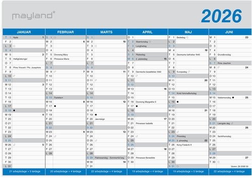 Mayland Kontorkalender Klassisk A4 2026 nr. 26059000