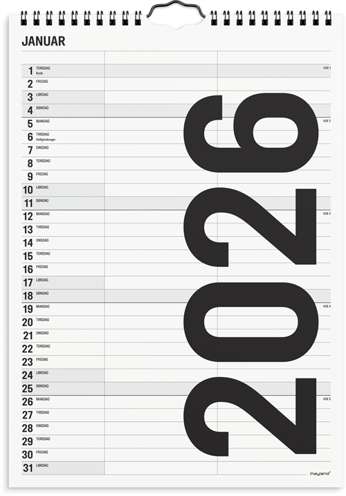 Mayland Familiekalender Black and white 2 kol. 2026 nr. 26066510