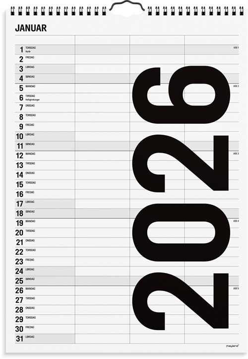 Mayland Familiekalender Black and white 3 kol. 2026 nr. 26066520