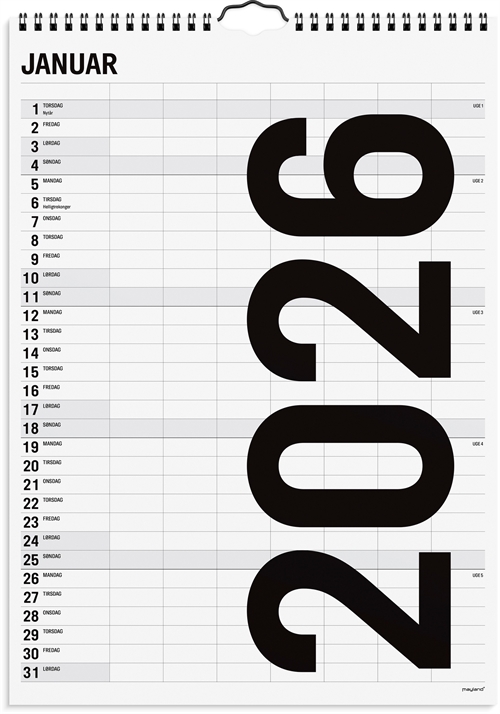 Mayland Familiekalender Black and white 7 kol. 2026 nr. 26066560