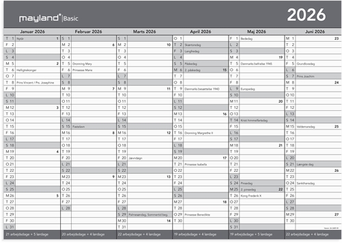 Mayland Basic kontorkalender A3 2026 nr. 26268500