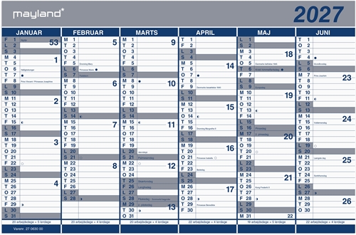 Mayland Kontorkalender Dobbelt halvårskalender 2027 nr. 27063000