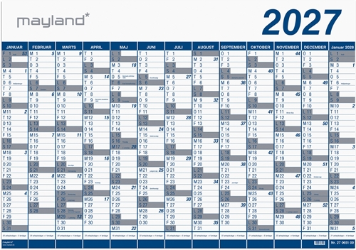 Mayland Kæmpekalender 1x13 mdr. PP-plast rør 2027 nr. 27065000
