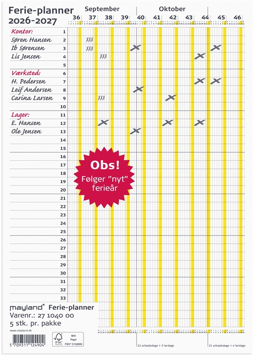 Mayland Ferie Planner 2026/2027 nr. 27104000
