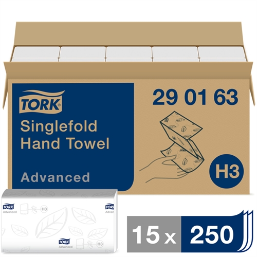 Tork håndklædeark H3 ZZ Advanced  290163 2 lags 23x25cm 15x250stk.