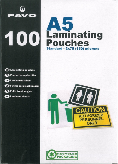 lamineringslomme A5  2x75mic. = 150mic., 100 pr. pk.