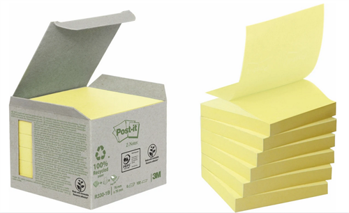 3m Post-it R330-1B Z-Notes, 76x76mm, Genbrugspapir, Gul, 6 pr. pakke