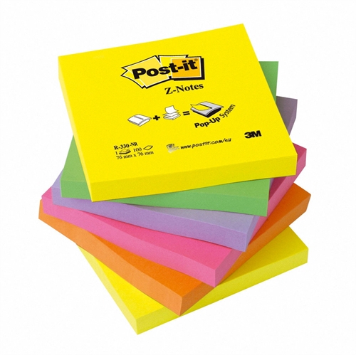 3M Post-it blok, Z-fold R-330NR, Neon, 76x76mm