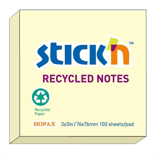 Stick\'n Recycled Notes, 76x76mm - 100 blade, Gul