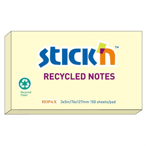 Stick\'n Recycled Notes, 76x127mm, 100 blade, Gul