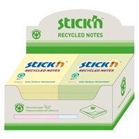 Stick\'n Recycled Notes i display, 76x76mm, 12 blokke x 100ark, 4 farver