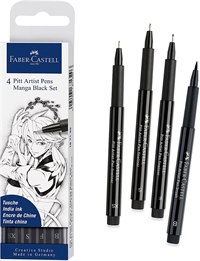 Faber-Castell pennesæt Pitt MANGA Black, med 4 penne India Ink