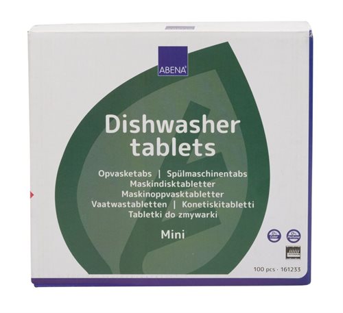 Opvasketabs ABENA mini 100 stk uden klor, farve og parfume - vandopløselig folie