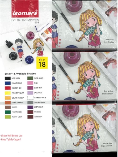 Acrylic Ink 35ml  sæt med 18 farver.