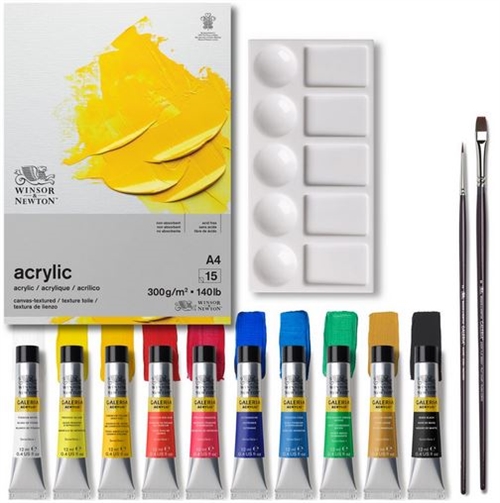W&N Galeria Acryl Cardboard sæt 10x12ml + tilbehør