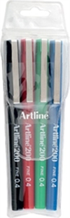 Artline 200 fineliner 0,4 mm - tuschpen - sæt med 4 farver