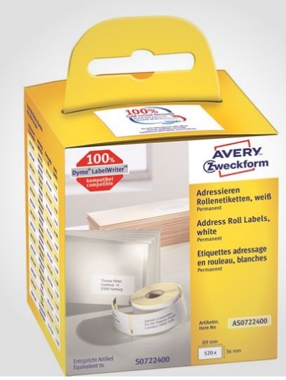 Avery adresse etiket 36 x 89 mm. 2 x 260