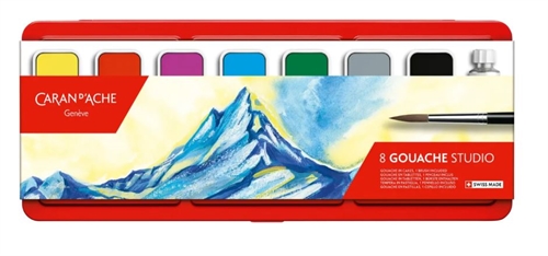 Caran Dache Gouache farvesæt studio med 8 farver