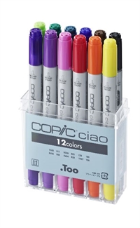 Copic marker CIAO Basis, sæt med 12 farver. incl. plastdisplay