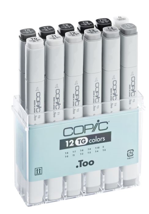 COPIC marker sæt Tone Grey med 12 stk. leveres i plastdisplay