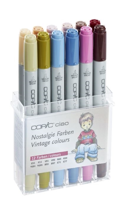 Copic marker CIAO Vintage, sæt med 12 farver. incl. plastdisplay