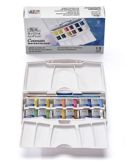 W&N Cotman Akvarel Pocket Plus - 13 dele i paletteæske