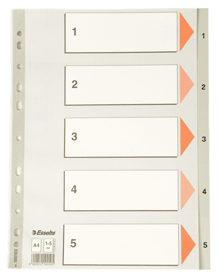Esselte registre PP 1:5, A4, grå