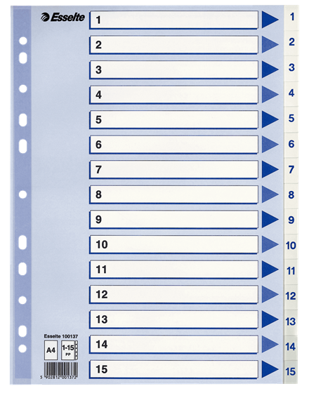 Esselte registre PP 1:15, A4, HVID, m/karton forblad