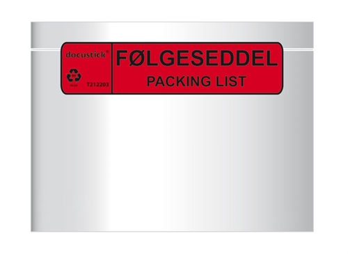 Følgeseddel Packinglist lomme C5 med tryk, 225 x 165mm