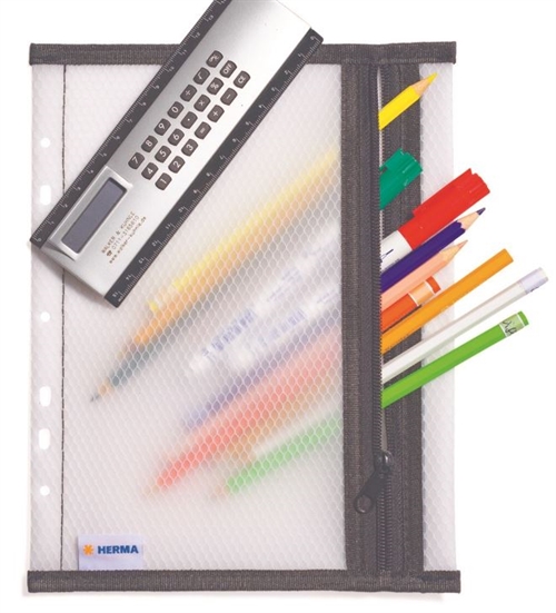 Herma A5 lynlåslomme med huller - sort