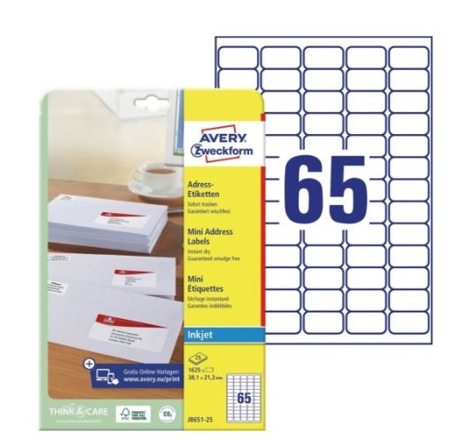 femte solnedgang Svin Avery Etiketter med QuickDRY™ Til inkjet printer 38,1 x 21,2 mm