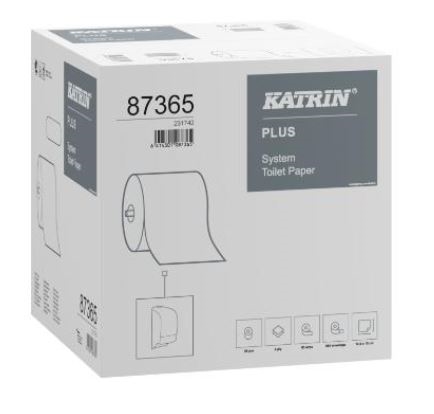 Katrin toiletpapir Plus System L85.5mxB10cm 2-lag Hvid Nyfiber