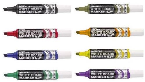 Pentel Maxiflo whiteboardmarker MWL-6M skrå spids 2-6mm - sort, blå, rød og grøn