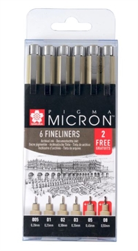 Sakura Pigma Micron Tuschpennesæt med 6 penne