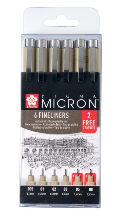 Sakura Pigma Micron Tuschpennesæt med 6 penne