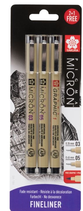 Sakura Pigma Micron Fineliner sæt med 3 penne Graphic