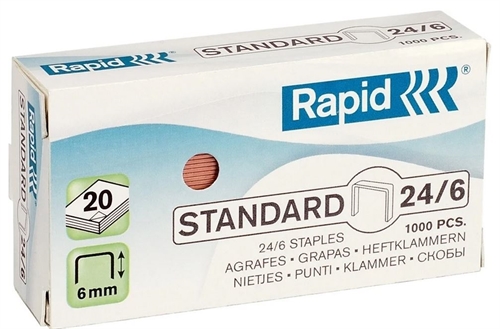 Hæfteklamme Rapid 24-6 Rapid, kobberovertrukket, 1000/pk.