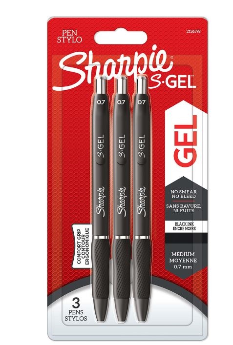 Sharpie S-gel gelpen sort 0,7 sæt med 3 penne