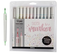Sketch Pastel Marker stregtykkelse: 1+2-5 mm ass. farver - 12 stk  