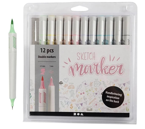 Sketch Pastel Marker stregtykkelse: 1+2-5 mm ass. farver - 12 stk  