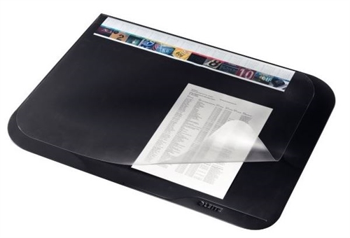 Skriveunderlag Desk Mat, premium sort med transparent dækplade 65 x 55cm