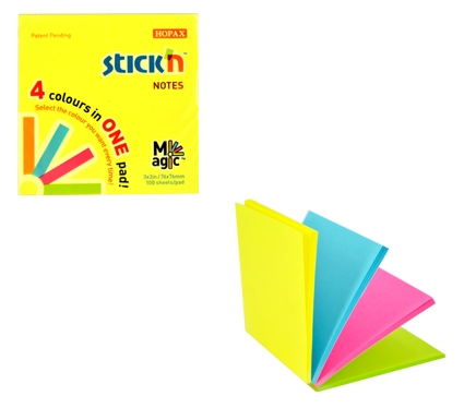 Stick\'n Magic Block 76x76 - 4 farver, Neon