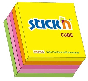 Stick\'n Note kubusblok, 76x76, 5 x neonfarver