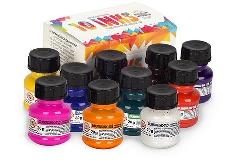 tegningsblæk 10 farver a 20g