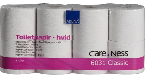 Toiletpapir, ABENA Care-Ness Classic, 2-lags, 50m x 9,6cm, Ø11,5cm, hvid, 100% genbrugspapir